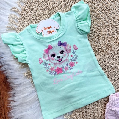 Conj. Blusa Love Dog Cute e Short - Verde e Rosa Bebê